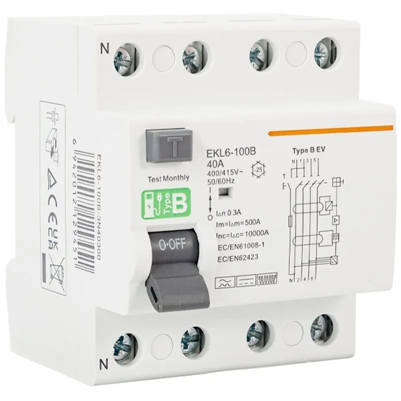 [A92P!】 Type B RCD RCCB Circuit Breaker 4P 40A 300Ma Din Rail 220V