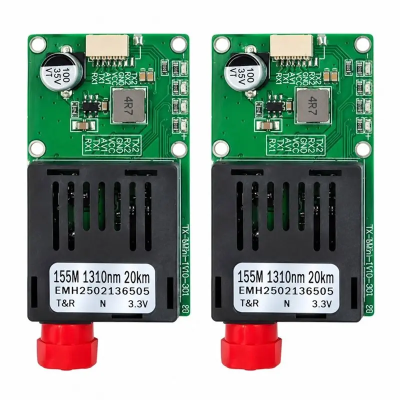 B03B-TTL Optical Transceiver Module 2 Pieces For Drones- DC 5.5-26V FC RX/TX/AV/VCC/GND 20KM TTL To Fiber Optic Module