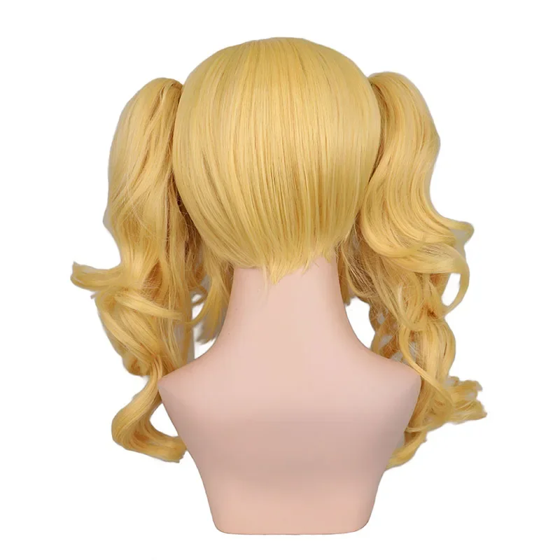 QQXCAIW Uzun Dalgalı Cosplay Karışık Sarışın Peruk Kostüm 2 Ponytails Isıya Dayanıklı Sentetik Saç Peruk