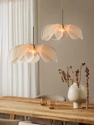 Nordic tecido led flor pingente de luz para sala estar loft pendurado lâmpadas decoração para casa estilo creme dedroom lustre