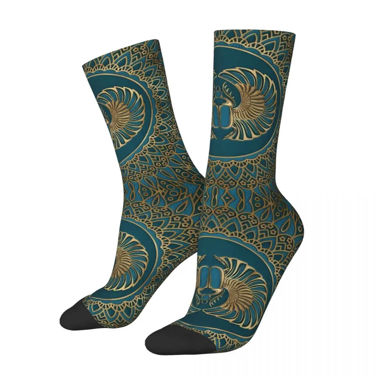 Funny Men's Socks Egyptian Scarab Beetle Gold Retro Hip Hop Crazy Crew Sock Gift Pattern Printed