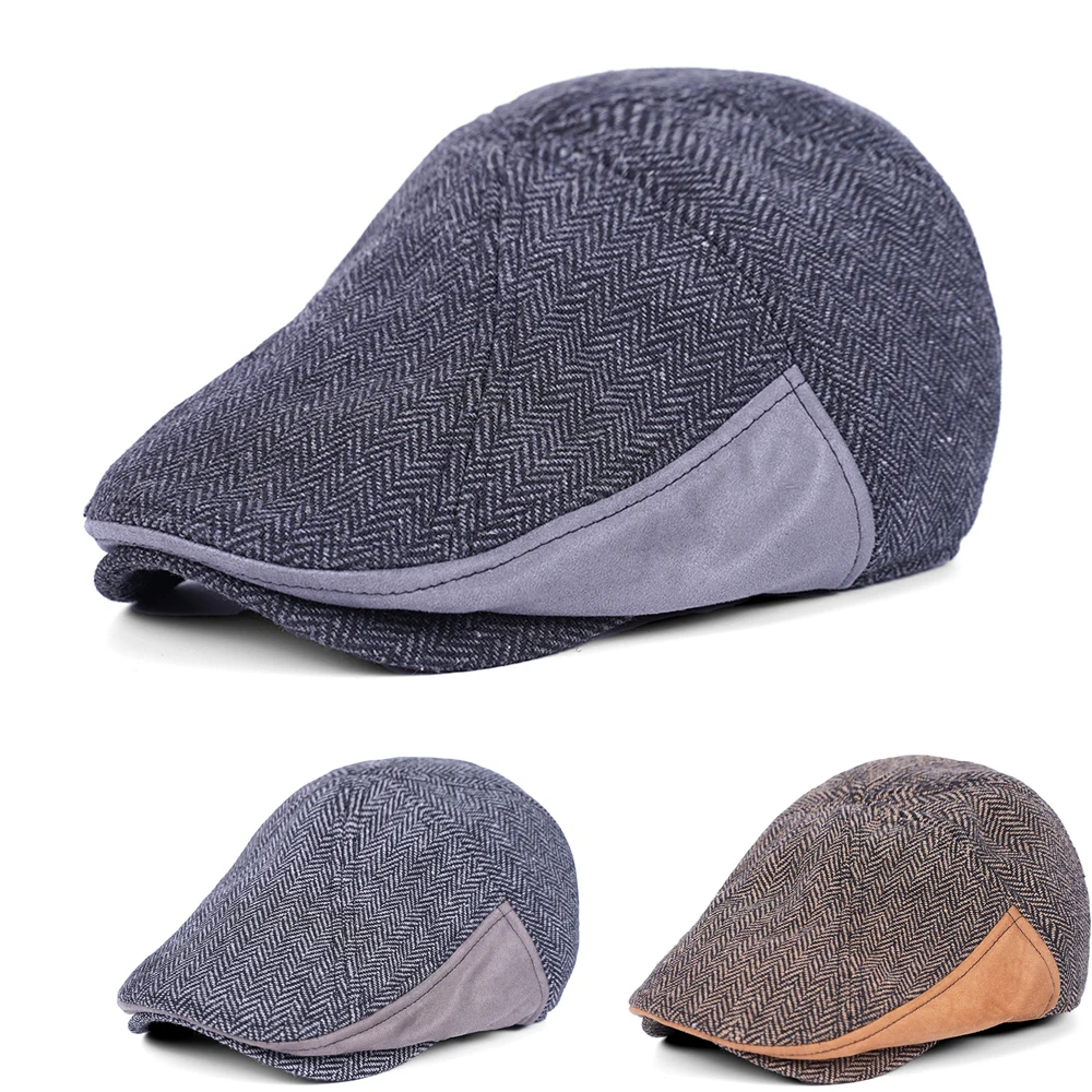 2026 Herringbone Patchwork Newsboy Peaked Hat Men Vintage Duckbill Cap Driver Retro Ascot Caps Artist Painter Gatsby Golf Hats