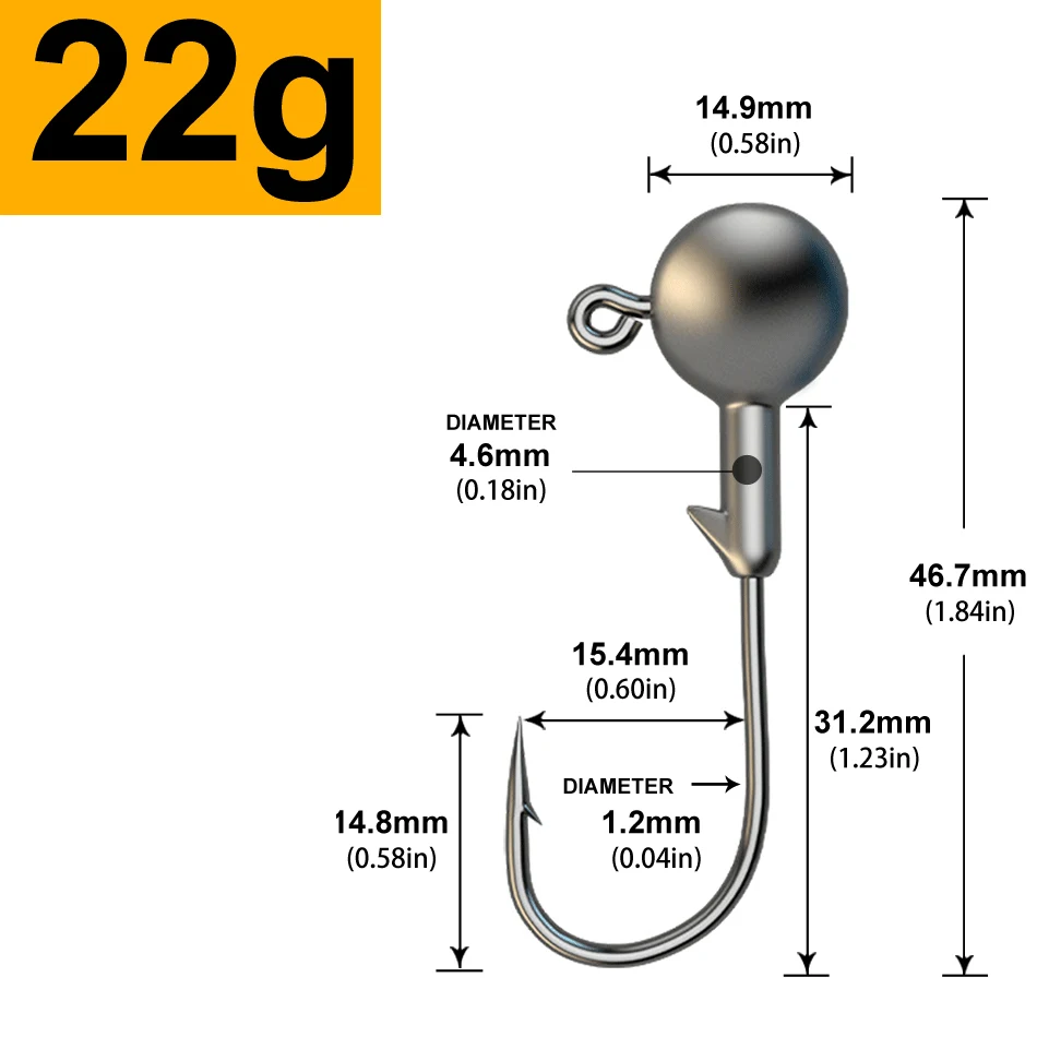 MrLurion 30pcs 1g 2g 3g 5g 10g 14g 18g 22g 25g 28g Vissen jigging hoofd haak, ronde kop rigs vishaak voor zachte worm crank lokt