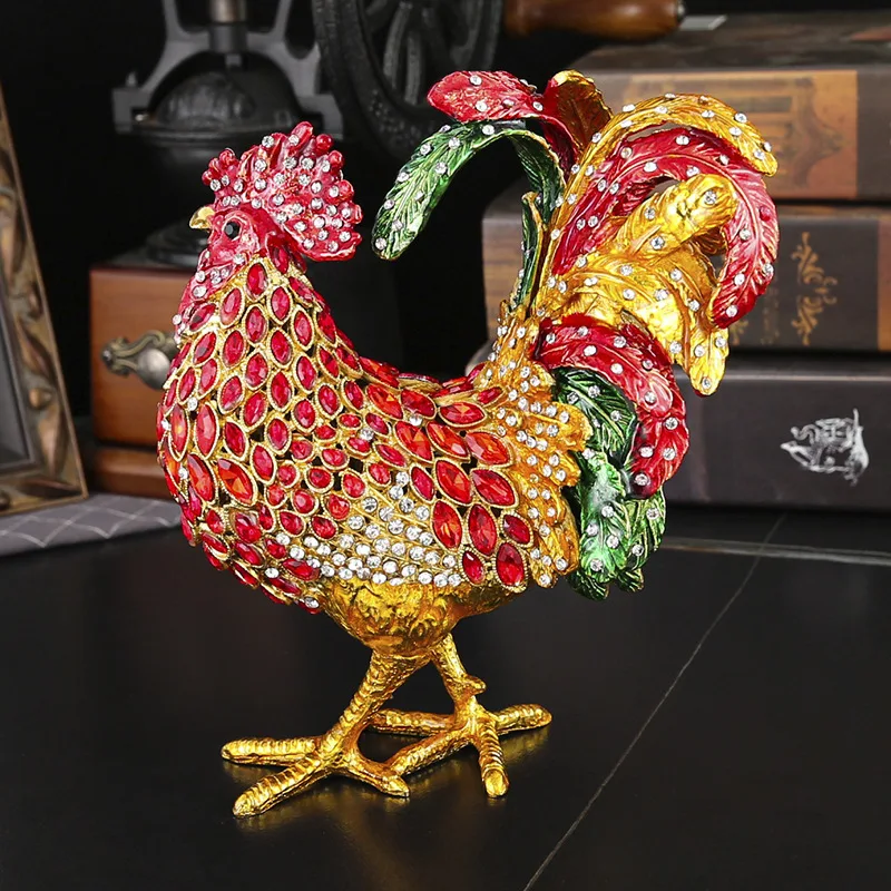 

Enamel Vintage Big Rooster Jewelry Trinket Box Hand Painted Rooster Ornamental For Home & Office Decor
