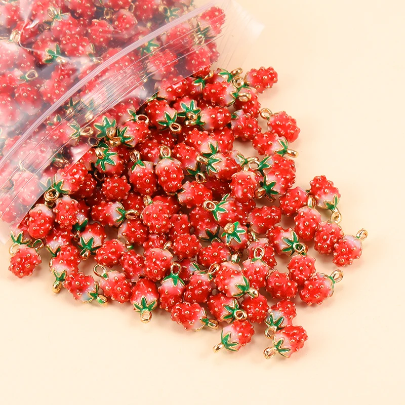 10Pcs Alloy Drop Oil 3D Small Strawberry Fruit Pendant For Jewelry DIY Bracelet Womens Earrings Decorative Material Accessories