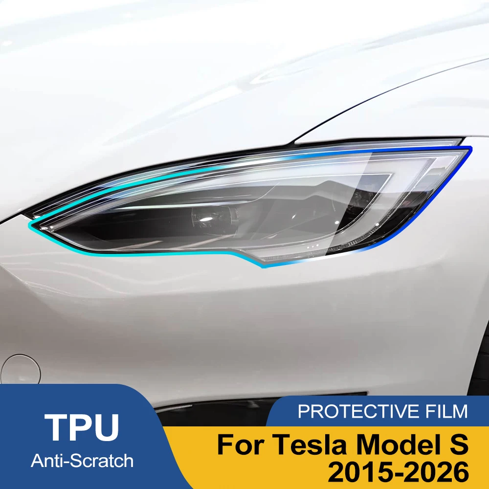 Premium High-Gloss Smoke Black TPU Car Headlight Protection Film for Tesla Model S 2015-2026 Pre-Cut PPF Anti-Scratch Vinyl Kit