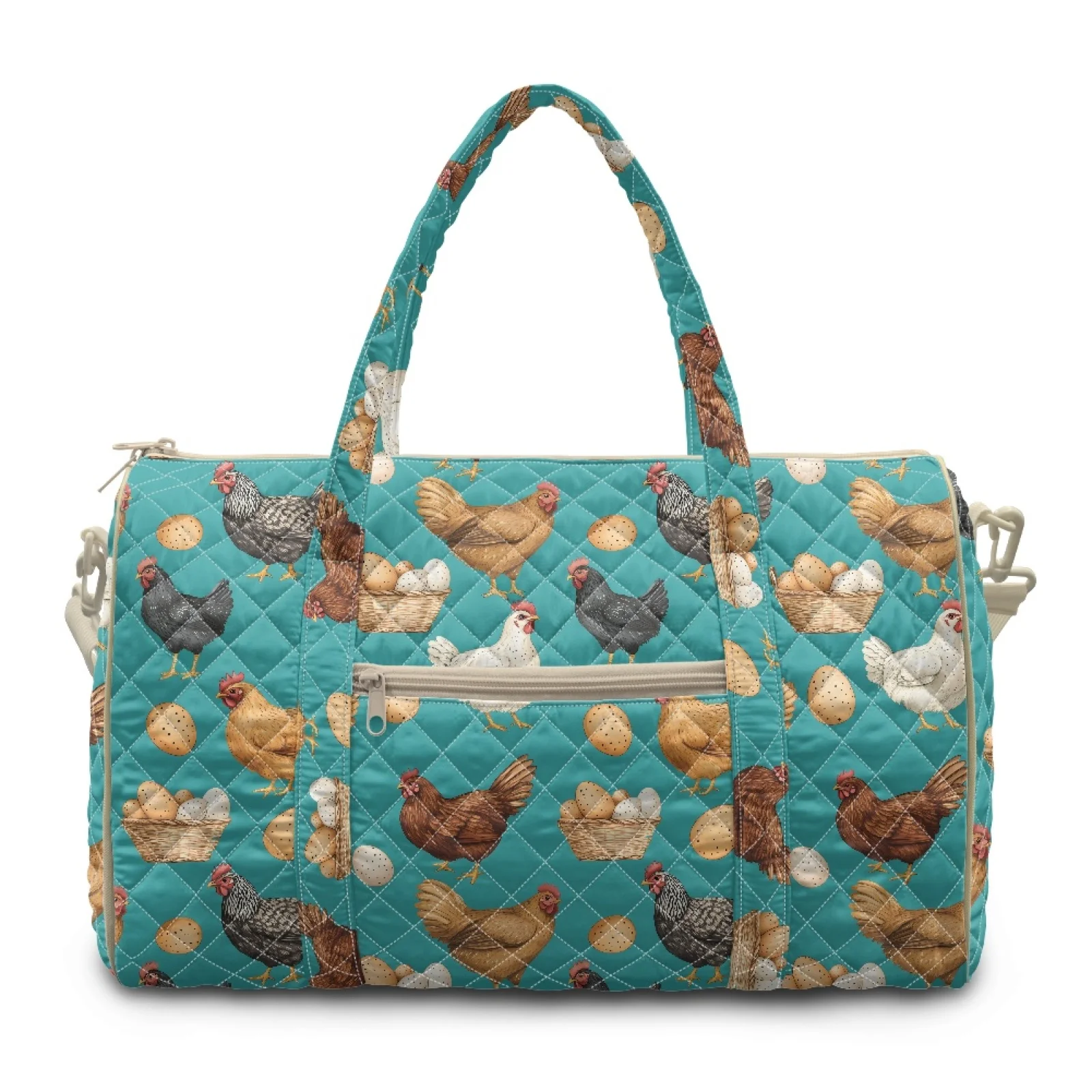 Coloranimal Lightweight Gym Duffle Bag Adjustable Strap Quilted Tote Bag for Beach Traveler Chicken Farm New Trend