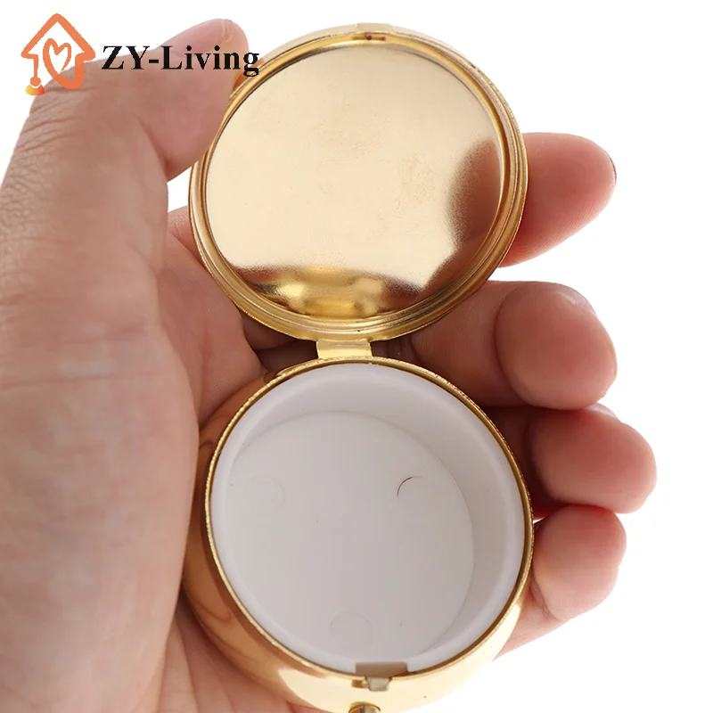 

1Pcs Gold Color Round Metal Pill Box Travel Portable Medicine Organizer Container Medicine Case