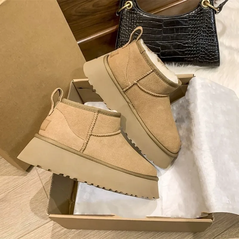 Nuove donne invernali breve peluche stivali da neve caldi appartamenti scarpe Casual in pelliccia scamosciata stivaletti Chelsea piattaforma scarpe