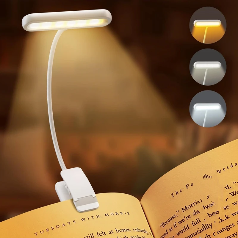 

14 светодиодов, книжная лампа, USB перезаряжаемая лампа для чтения, теплый, холодный белый дневной свет, портативная гибкая ночная лампа для чтения с легким зажимом