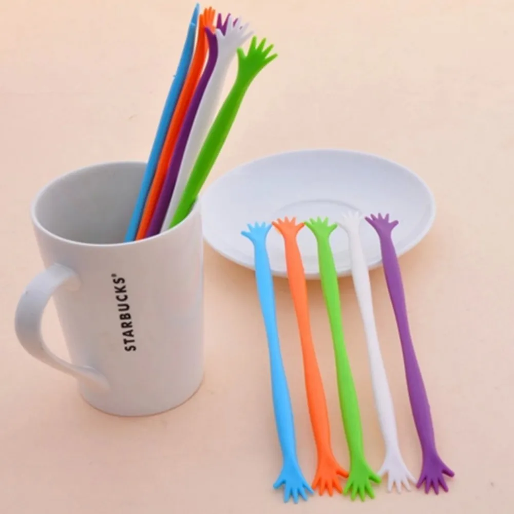 5pcs Colorful Palm Shape Plastic Cocktail Swizzle Sticks Drink Wine Stirrer Coffee Muddler Puddler Juice Mixing Sticks Tools