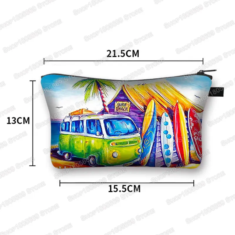 Colored cars on seaside vacation Cosmetic Bag Women Makeup Bag British Car Girls Storage Bags Ladies Portable Cosmetic Case Gift