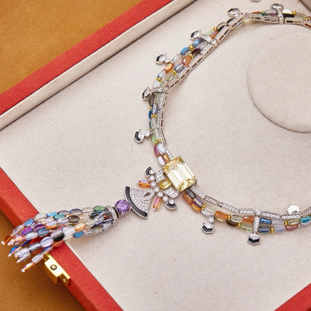 

EYER Luxury Charming Unique AAA Zircon Colorful Tassel Drop Necklace Earrings For Women Wedding Party Evening Dress Jewelry Sets