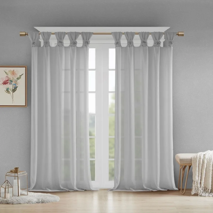 

Floral Embroidered Cuff Tab Top Solid Curtain Panel for Living Room, Polyester Fabric, Beige, Elegant Design with Light Filteri