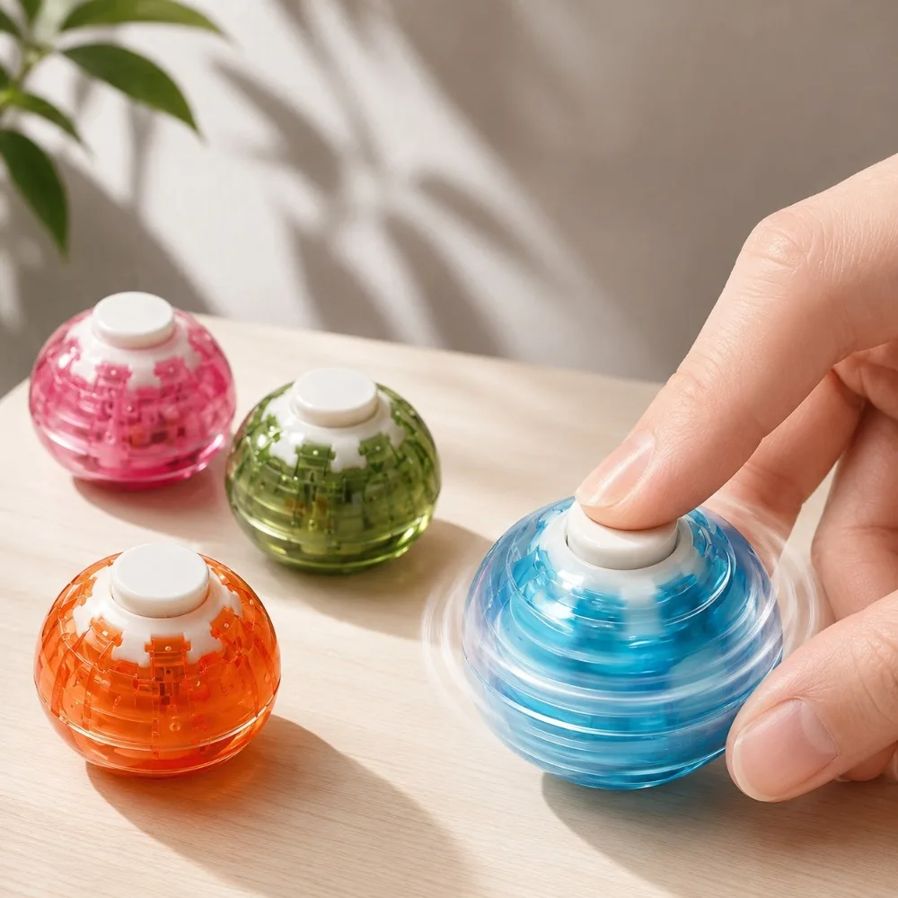 Translucent Press To Spin Fidget Ball Toys Mechanical Rotating Gyroscopes for Kids Children, Random Color and Style