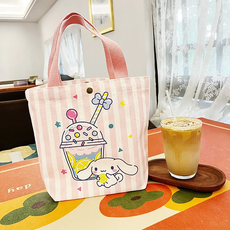 Cartoon Sanrio Hello Kitty Canvas Bag Women Large Capacity Shoulder Bag Shopping Bag Girl Handbag Bento Bags