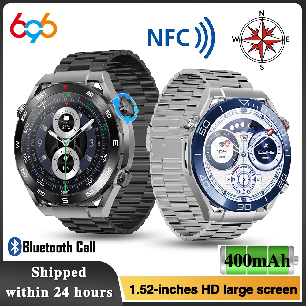 

Business Smartwatch Waterproof Blue Tooth Call Smart Watches Men Compass NFC 100+ Sprots Mode Fitness Heartrate Monitor Music