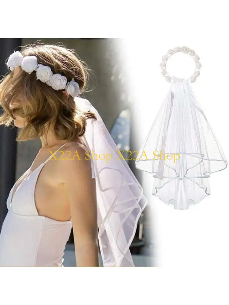 

Unique Elegant Floral Bridal Headband with Veil Wedding Headwear Bridal Wreath Veil for Bachelorette Party & Bridal Shower Gift