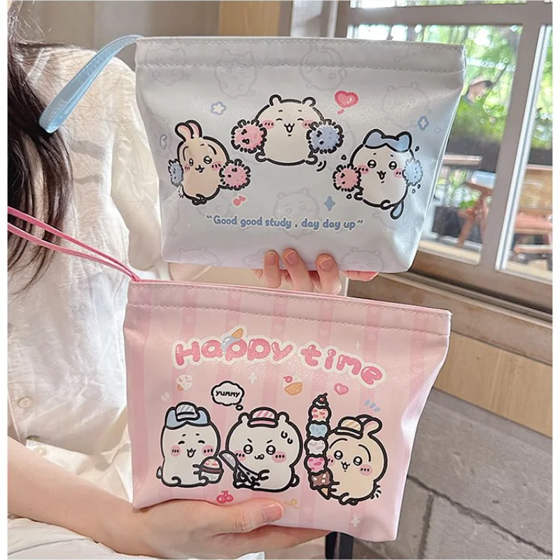 New Chiikawas Portable Cosmetic Bag PU Material Cartoon Color Printing Portable Toiletry Bag Girls Travel Cosmetics Storage