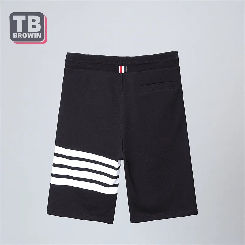 TB pantalones cortos informales para hombre, de cuatro barras pantalón a rayas, algodón con cordón, marca deportiva, Verano