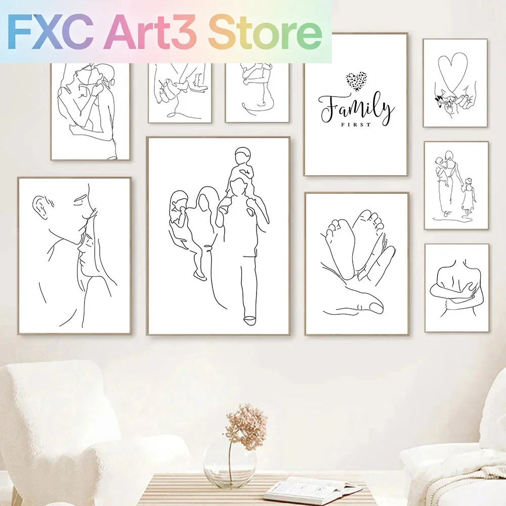 Pintura Lienzo Arte Pared Mamá Papá Hijo Hija