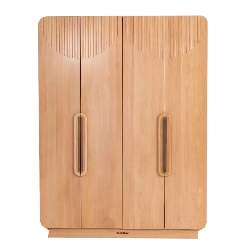 All solid wood children's wardrobe, beech full double-door wardrobe, modern large-capacity storage, whole wall cabinet, upper