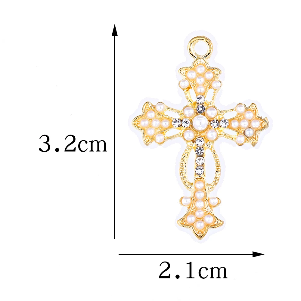 Exquisite Jewelry Accessories Pearl Crystal Rhinestone Alloy Cross Charms DIY Earrings Necklace Christian Crucifix Pendants Craf