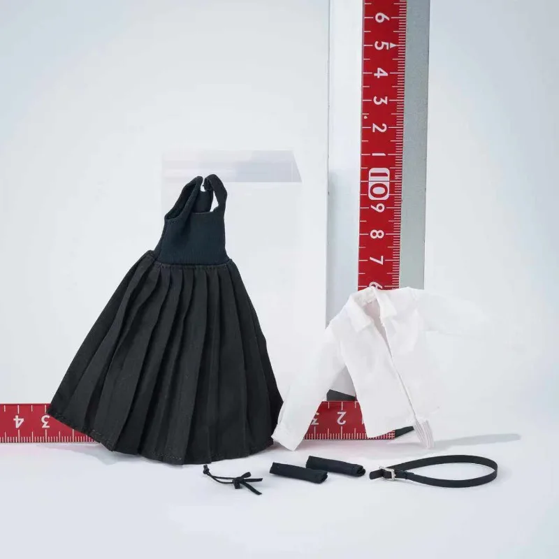 1/12 Scale Soldier Black Jumpsuit Long Pleated Skirt Shirt Clothes Model for 6-inch Romankey Action Figures Body Dolls