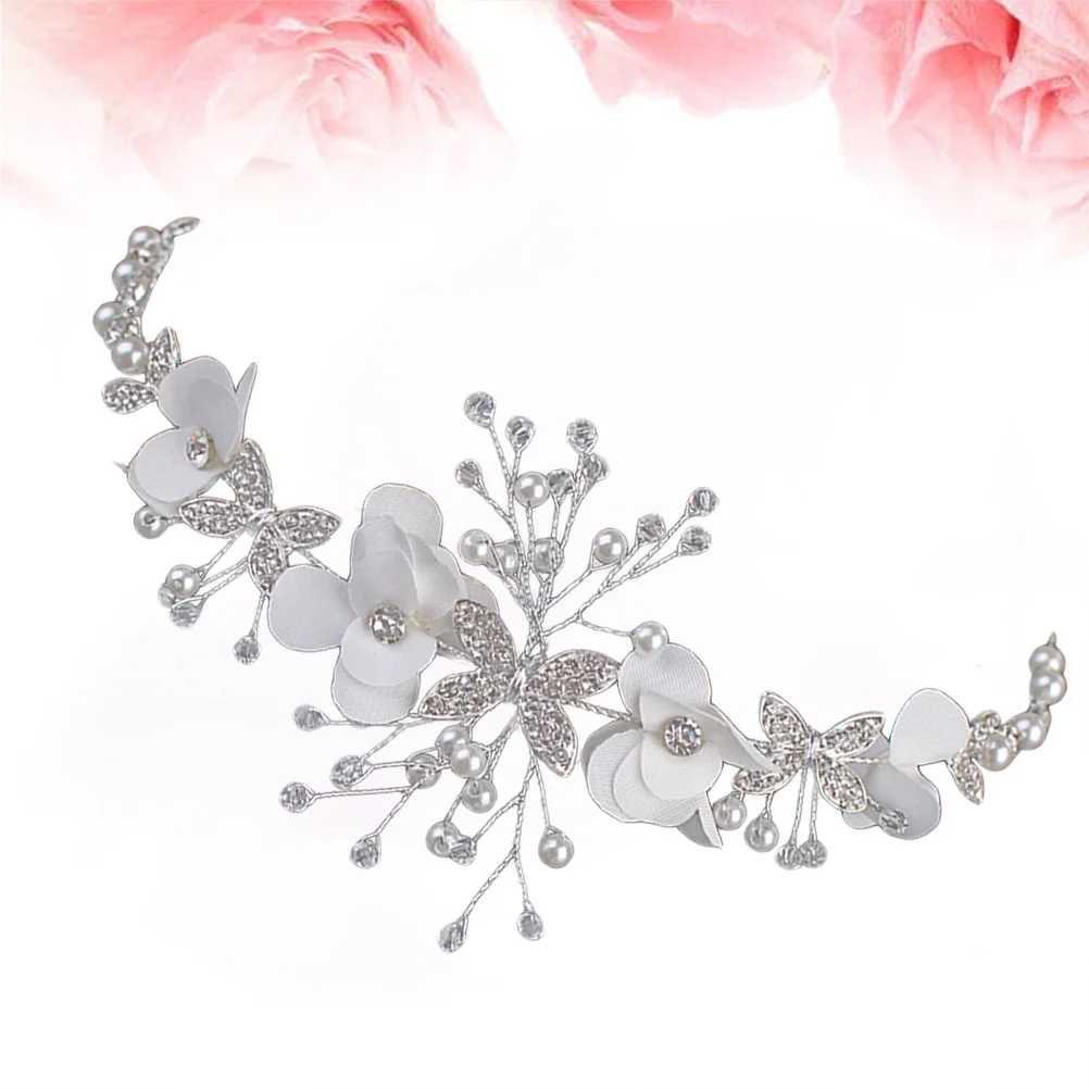 Delicate Floral Headband in White with Sparkling Rhinestones and Imitation Pearls Bridal Hair Accessory for Wedding Graduation