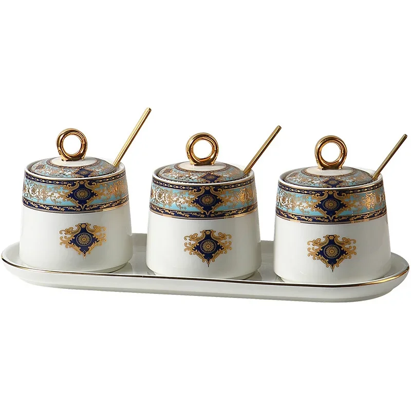 

Kitchen Seasoning Jar Ceramic Storage Box Set Box Sugar Bottle MSG Salt Jar