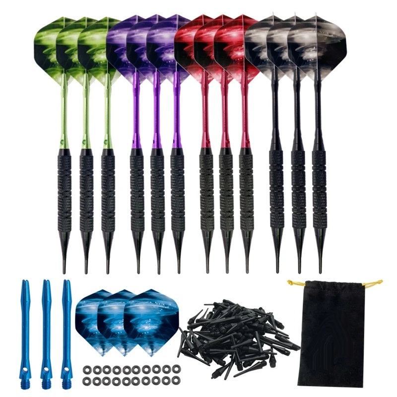 12pcs Tip Darts Aluminum Shaft with 100 Nylon Soft Tips for Electronic Plastic Indoor Outdoor Games