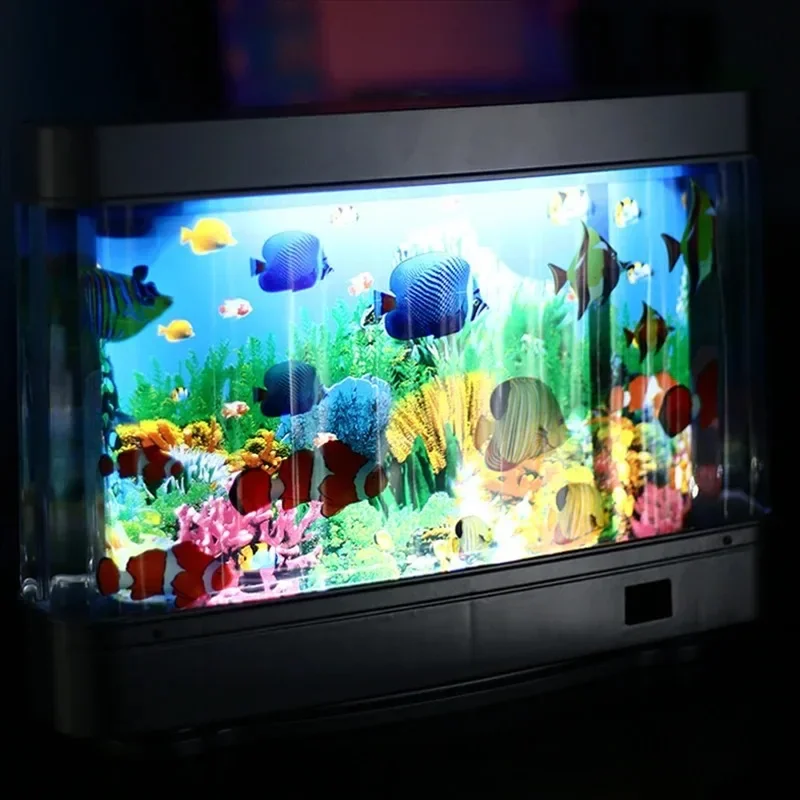 Artificial Tropical Fish Tank Lamps in Motion Night Light Aquarium Decor Virtual Ocean for Children Halloween Christmas Gift Toy