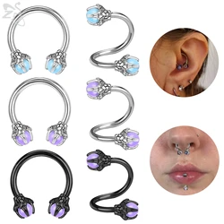 ZS 1 Piece 16G Stainless Steel Opalite Dragon Nose Ring Horseshoes Nariz Piercing S-Shape Ear Cartilage Helix Piercings Jewelry