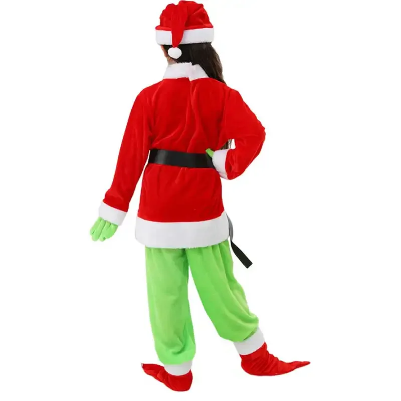 أزياء سانتا لعيد الميلاد للأطفال والكبار، قناع أخضر للوحش، بدلة الهالوين، زي بوريم