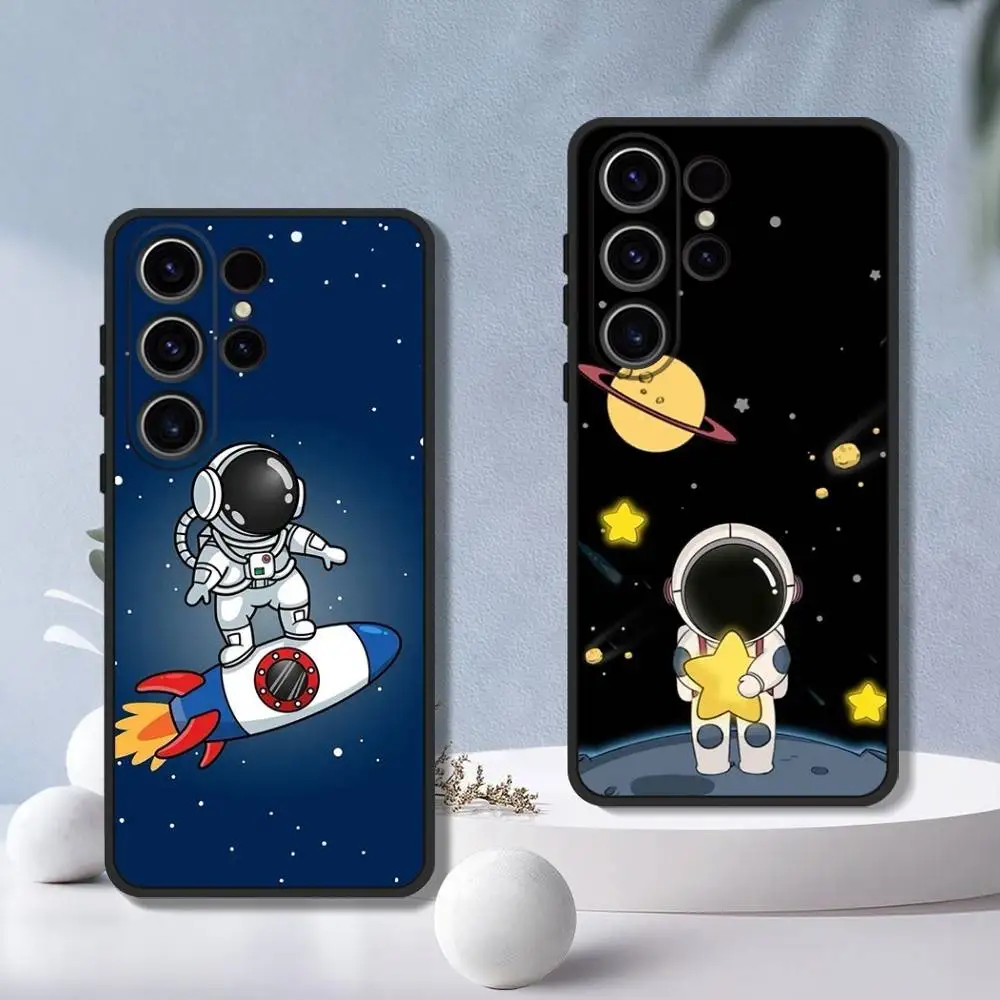 

Space Astronaut Cartoon Phone Case Black Silicone Soft For SamsungS25,24,23,22,21,30,Ultra,20,Plus,Fe,Lite,10,5G