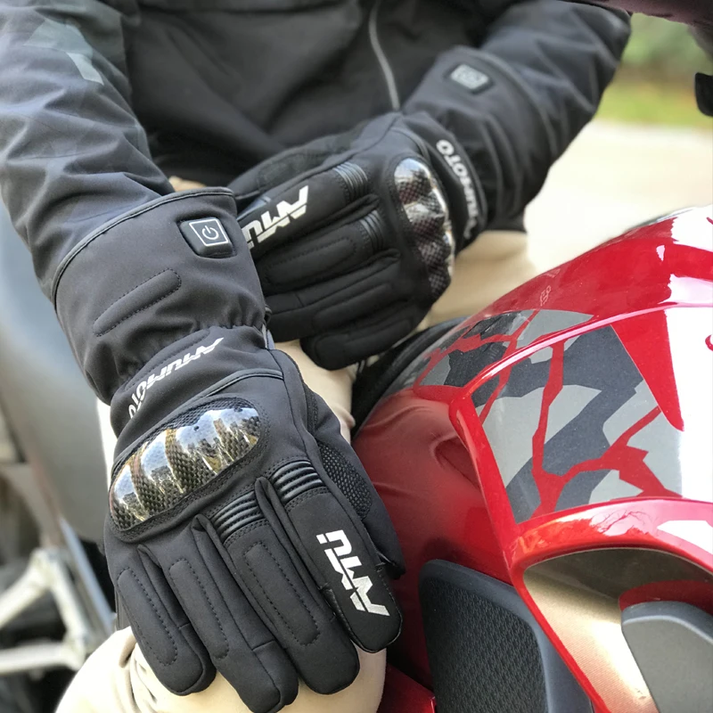 AMU Motorcycle Intelligent Temperature Control Electric Heating Windproof Waterproof Warm Anti-fall Carbon Fiber Gloves