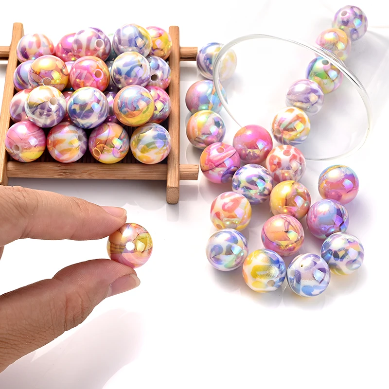 10Pcs 16mm Colorful Round Acrylic Beads Acrylic Spacer Loose Beads For Handcrafts Earrings Bracelet Necklace DIY Jewelry Making
