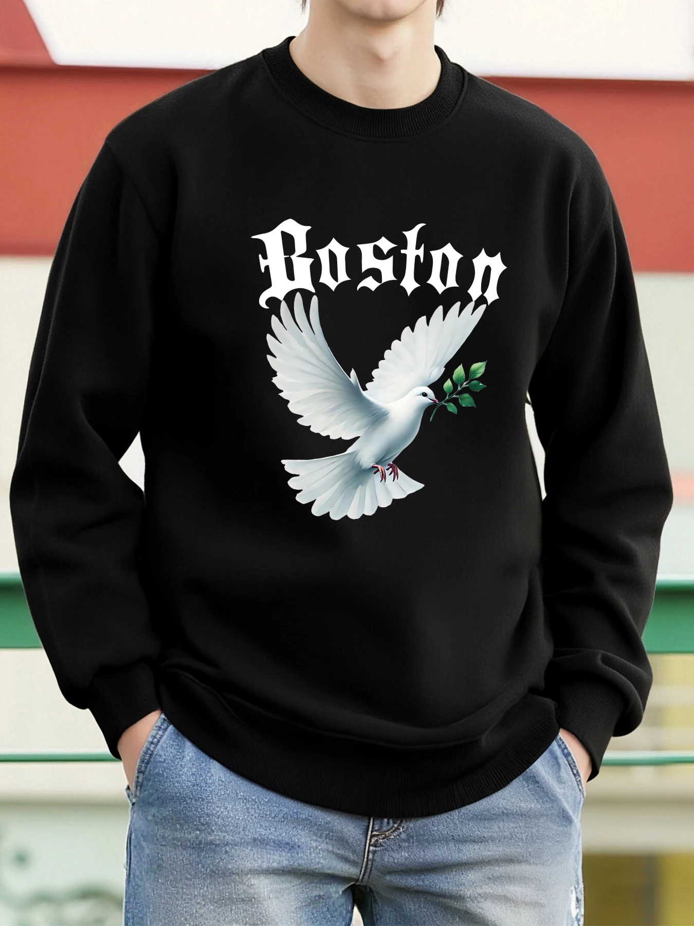 Dove Of Peace Design Herren Sweatshirt Fleece Weiche Kleidung Trendy Übergroße All-Match Streetwear Crewneck Fashions Pullover