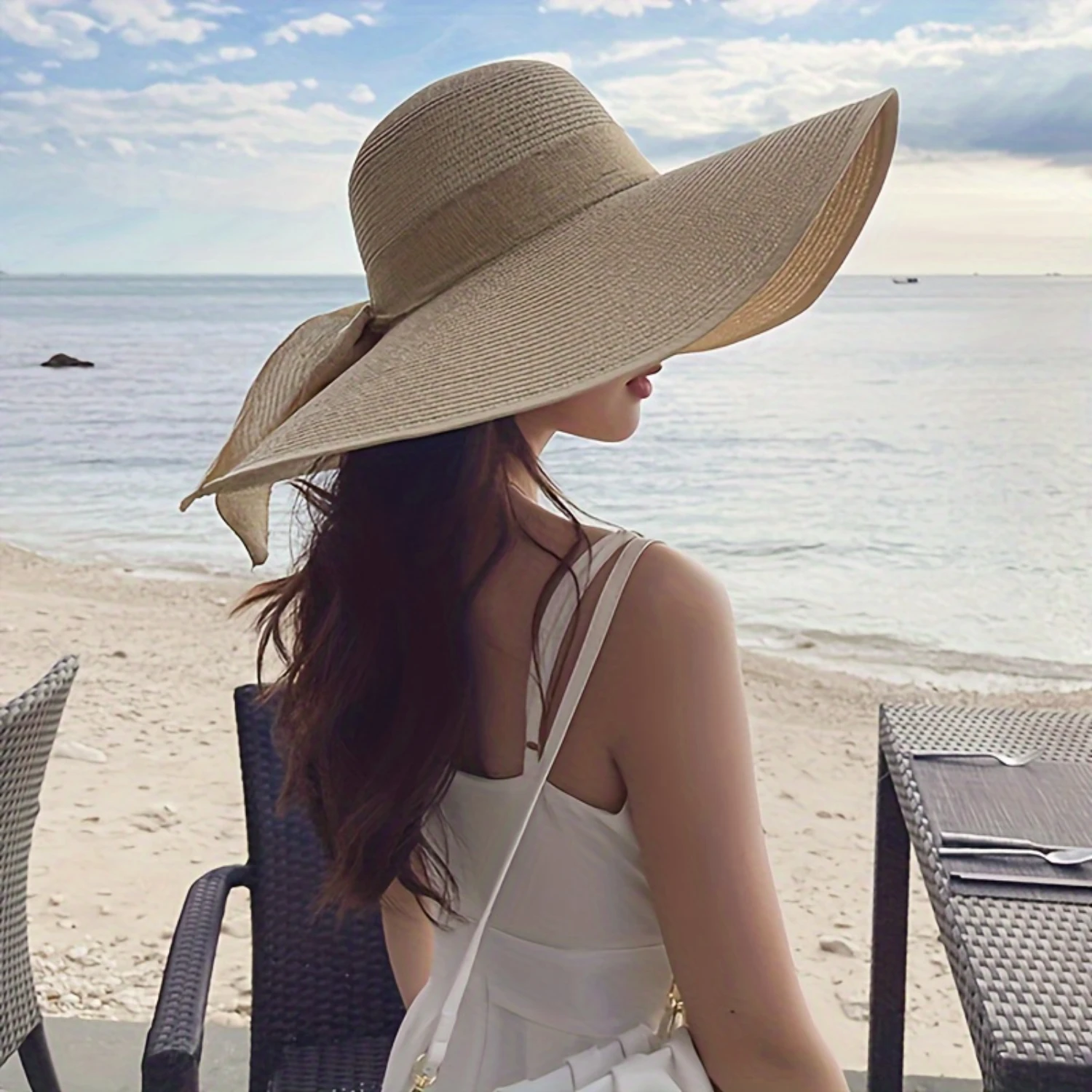 Chapeau de soleil en paille à large bord pour femmes, chapeaux de plage pliables de Protection UV d'été avec nœud papillon, chapeau dôme Flexible pour une utilisation en extérieur