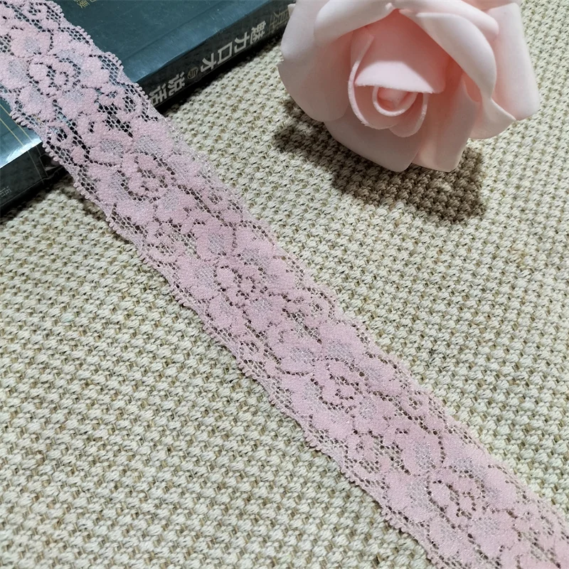 3.5cm S1770 pink elastic and soft lace trim which can be used for accessories and clothing