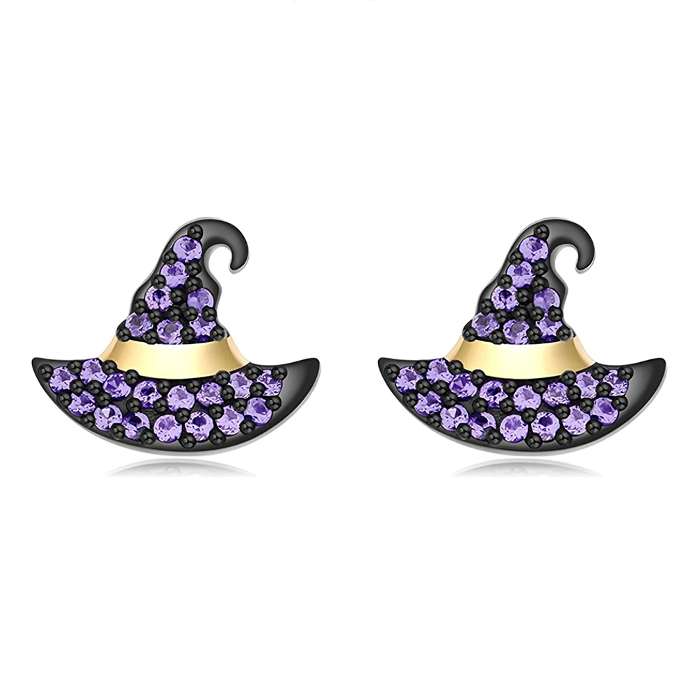 

Halloween Witch Hat Earrings Purple Rhinestone Inlaid Stud Earrings Fashion Simple Jewelry Party Casual