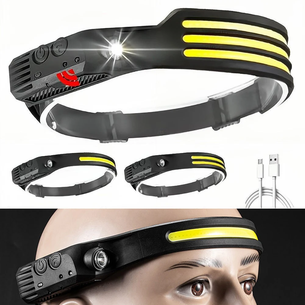 230° Motion Sensor Bright Beam Headlamp & Spotlight 6 Modes Lightweight Head Lamps Flashlight Repairing Camping Running Cycling