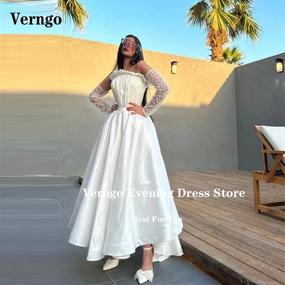 

Verngo Vintage White Ivory Evening Party Dresses Saudi Arabic Women Ankle Length Formal Prom Dress Robe de soiree