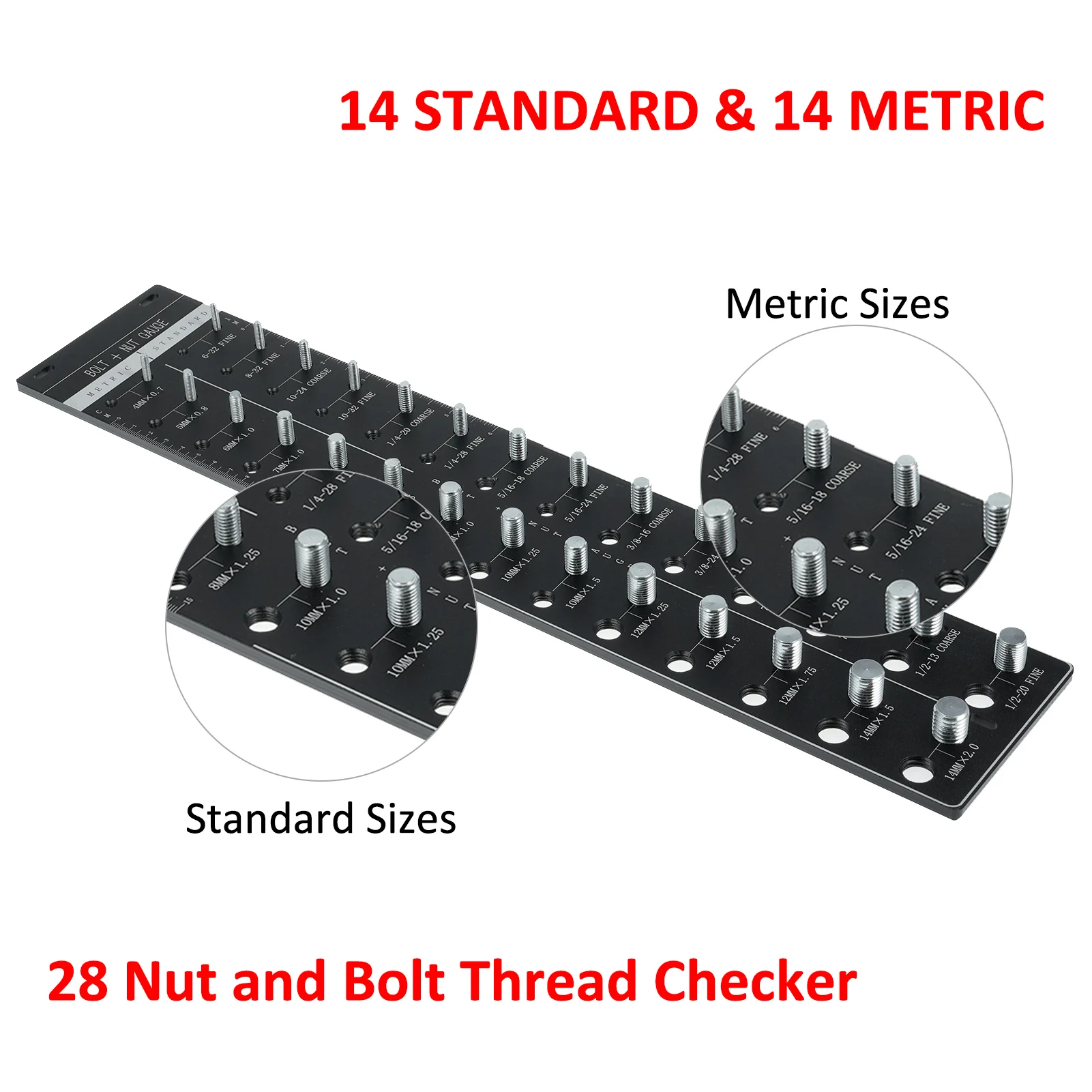 Thread Checker 28 Nut and Bolt Thread Checker Industrial Grade Bolt Size and Thread Identifier Gauge 14 Standard and 14 Metric