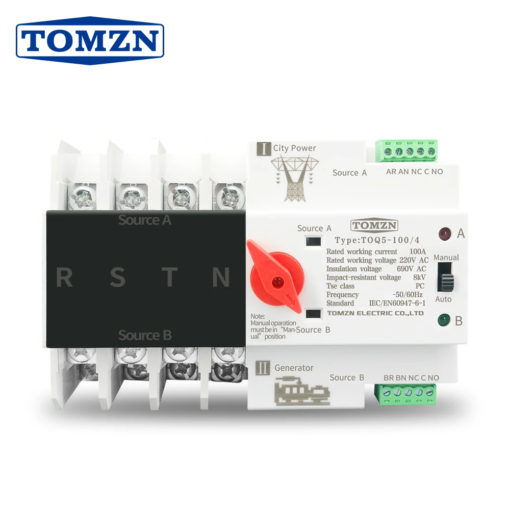 TOMZN 3-фазный Din-рейка ATS двойной мощности автоматический резервный переключатель электрический селектор бесперебойное питание 4P 63A 100A 125A