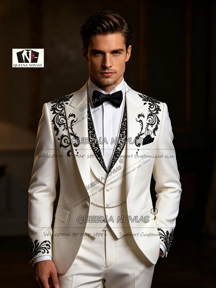 Man Unique Design Tuxedo Suit For Wedding Single Breasted Jacket Vest Pants 3 Piece Sets Groom Formal Wear Clothing Customized