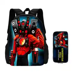 2 Pcs Set Skibidi Toilet Backpack with Pencil Bags ,Titan Speaker Man School Bags for Girls Boys ,Large Capacity Kids Bags