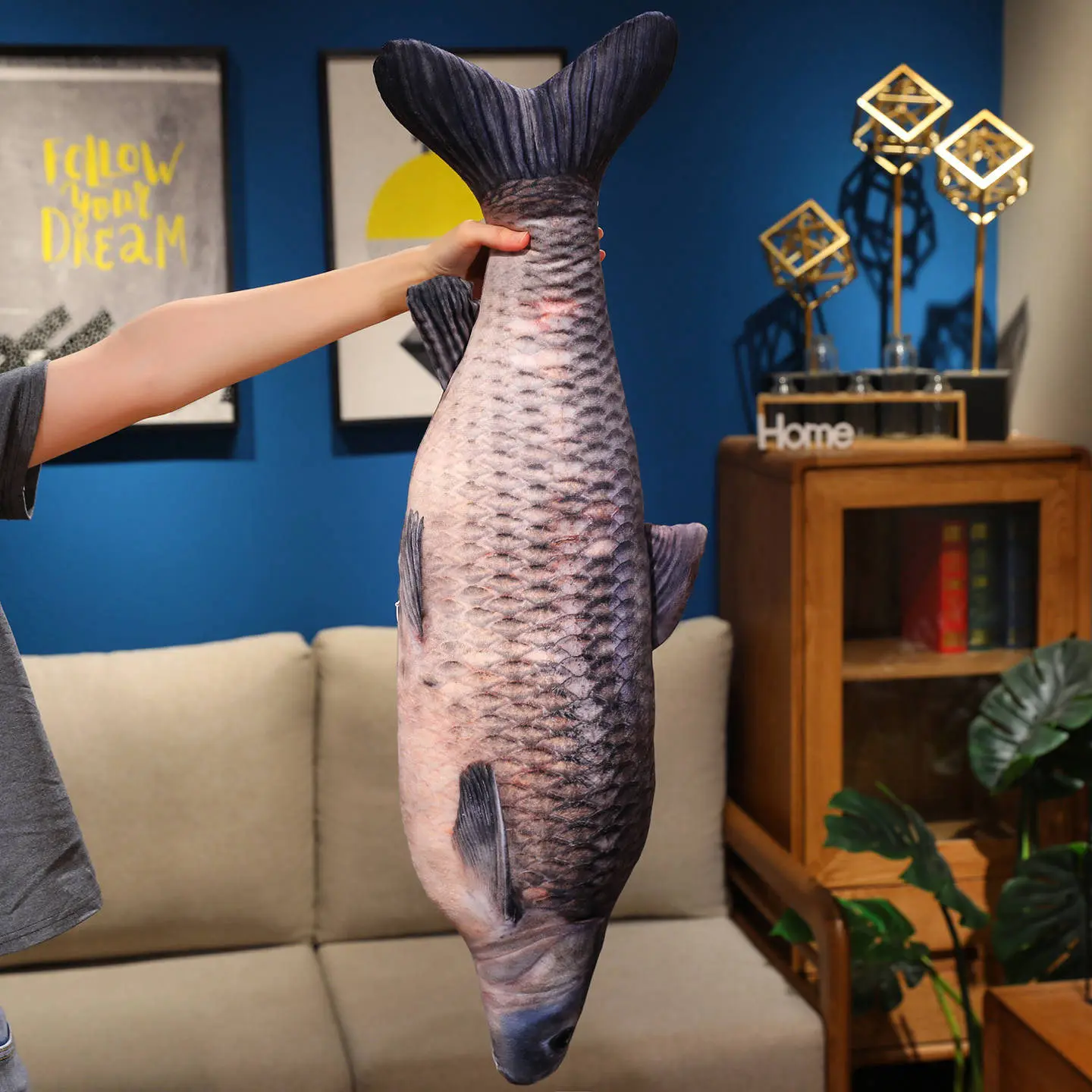 40-100 cm Gevulde Gesimuleerde Snakehead Schroef Groene Vis Yellowcheek Knuffel Gevuld Zacht Levensechte Vis Kussen voor Home Decor