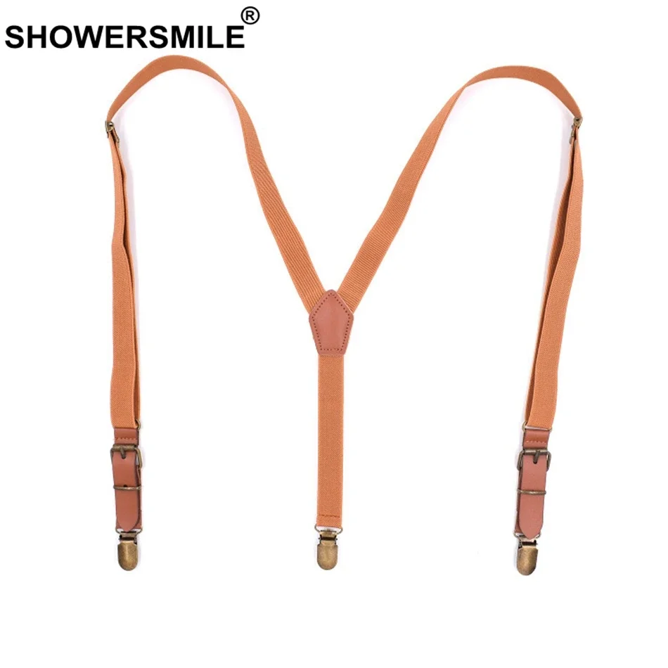 SHOWERSMILE Męskie skórzane szelki Niebieskie szelki męskie do spodni Y Back Damskie ślubne spodnie biznesowe Pasek z 3 klipsami 115 cm