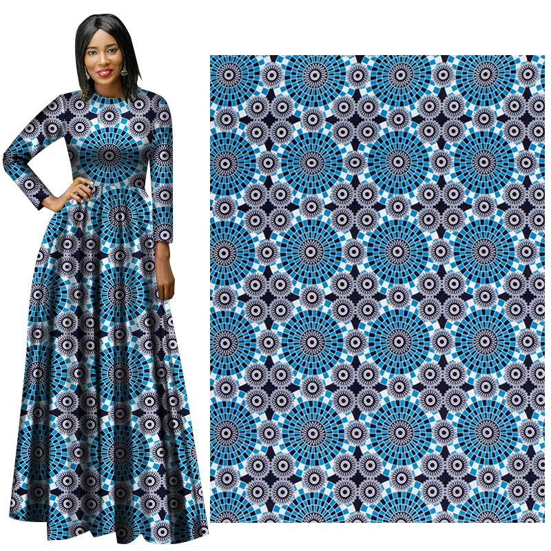 Ankara African Prints Cotton Fabric Blue Patchwork Real Wax Dress Sewing Tissu Craft DIY Textile Material For Wedding 6Yards